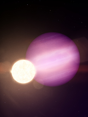 Artists recreation of the larger planet WD1856 b in close orbit around the smaller white dwarf WD 1856. Image Credit: Vanderburg et al. 2020